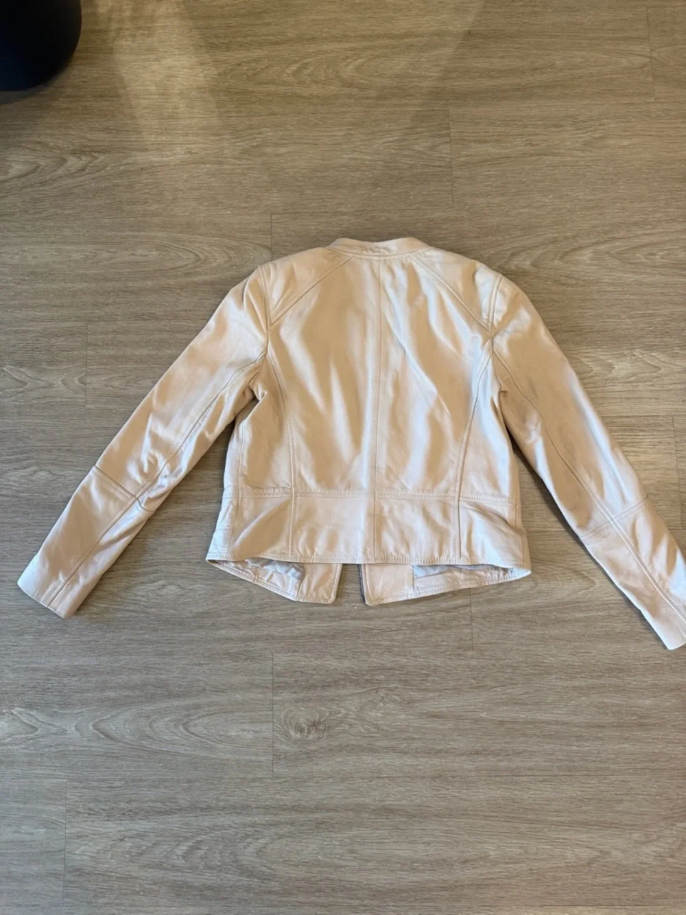 Halogen Cream Leather Moto Jacket with Asymmetrical Zip - Picture 7 of 8